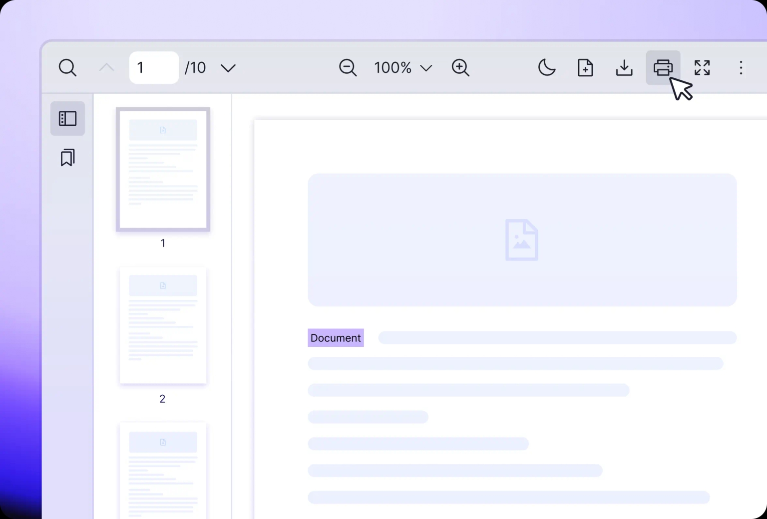 Vue PDF Viewer provides default tools such as print, download and open file that Vue.js developers can customize to fit their needs
