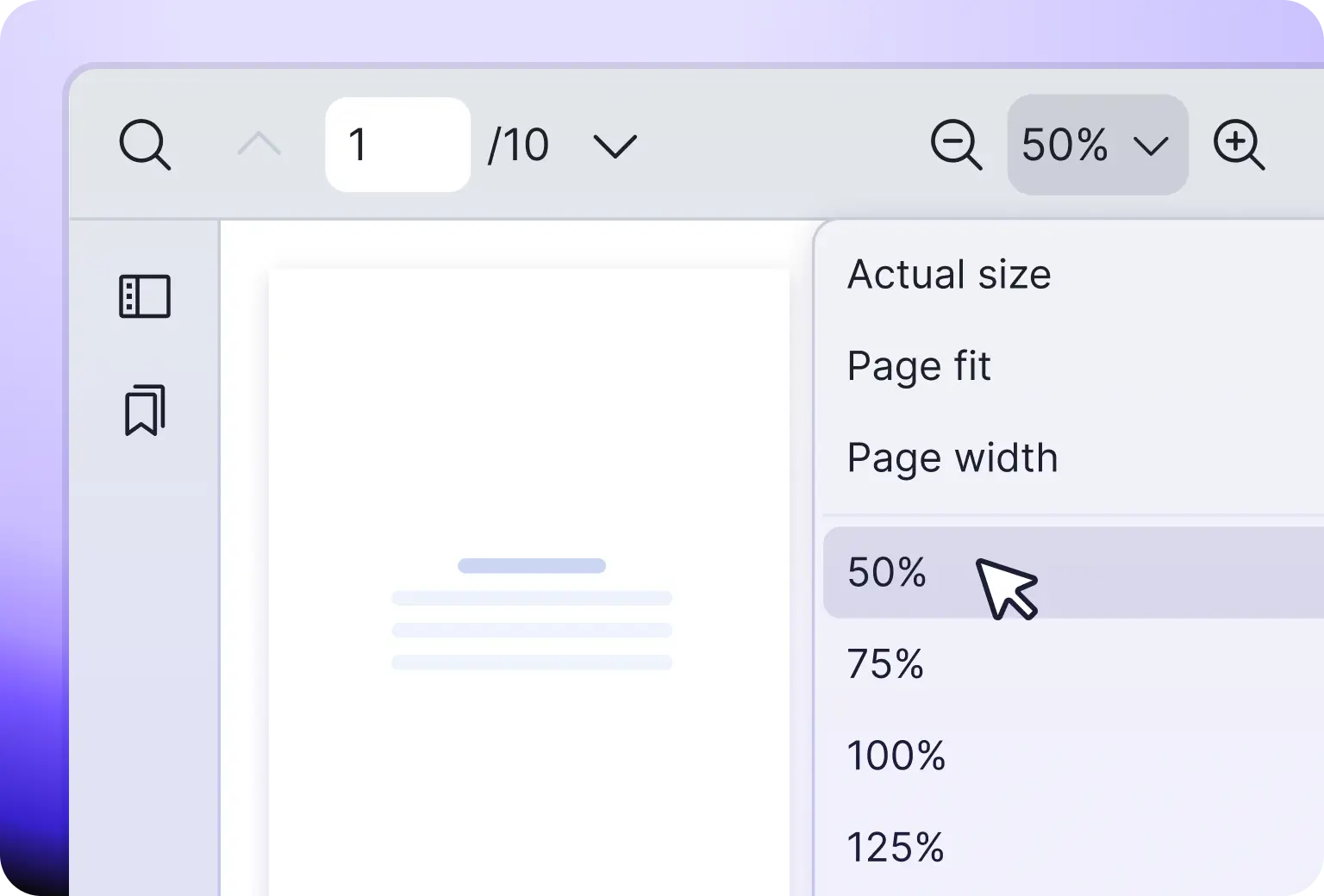 Vue PDF component thumbnail sidebar showing page previews for quick navigation through a long PDF document