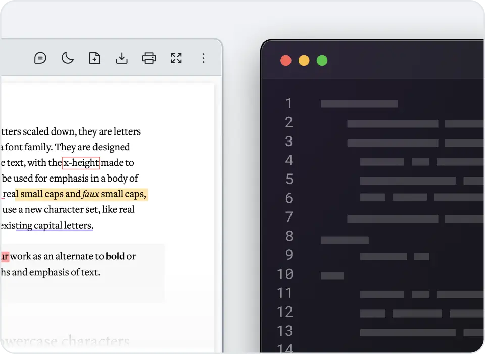 PDF annotation view beside a code editor for programmatic control