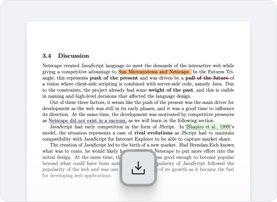 Annotated PDF document with a download action