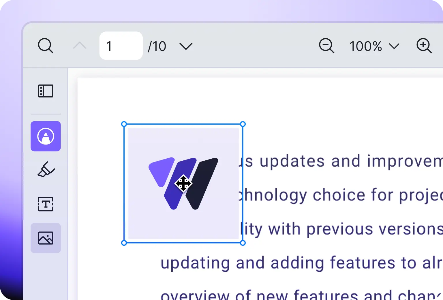 Vue PDF Viewer annotation tool inserting an image into a PDF document with positioning and resize handles