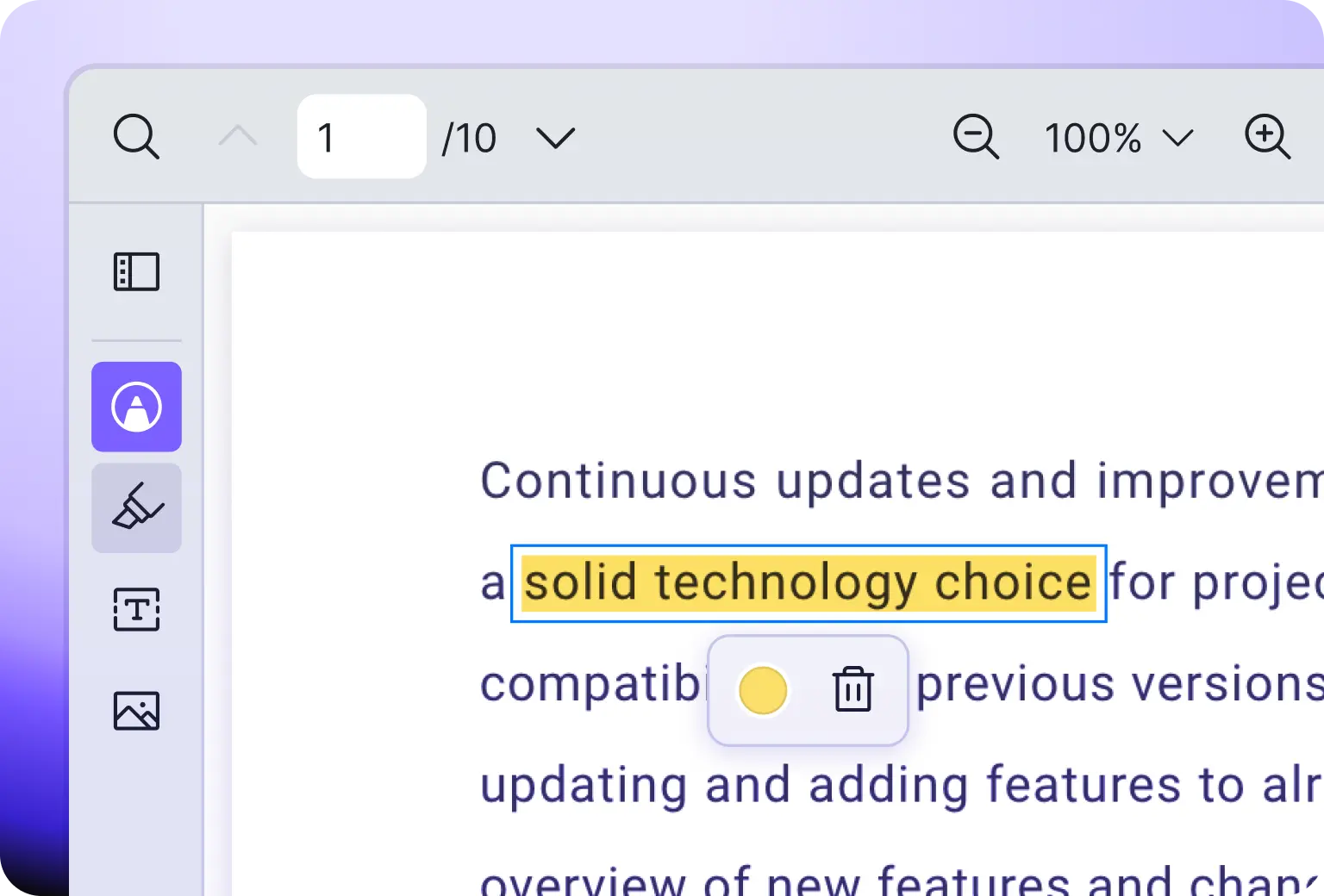 Vue PDF Viewer annotation plug-in highlighting selected text in a PDF document with color and comment options