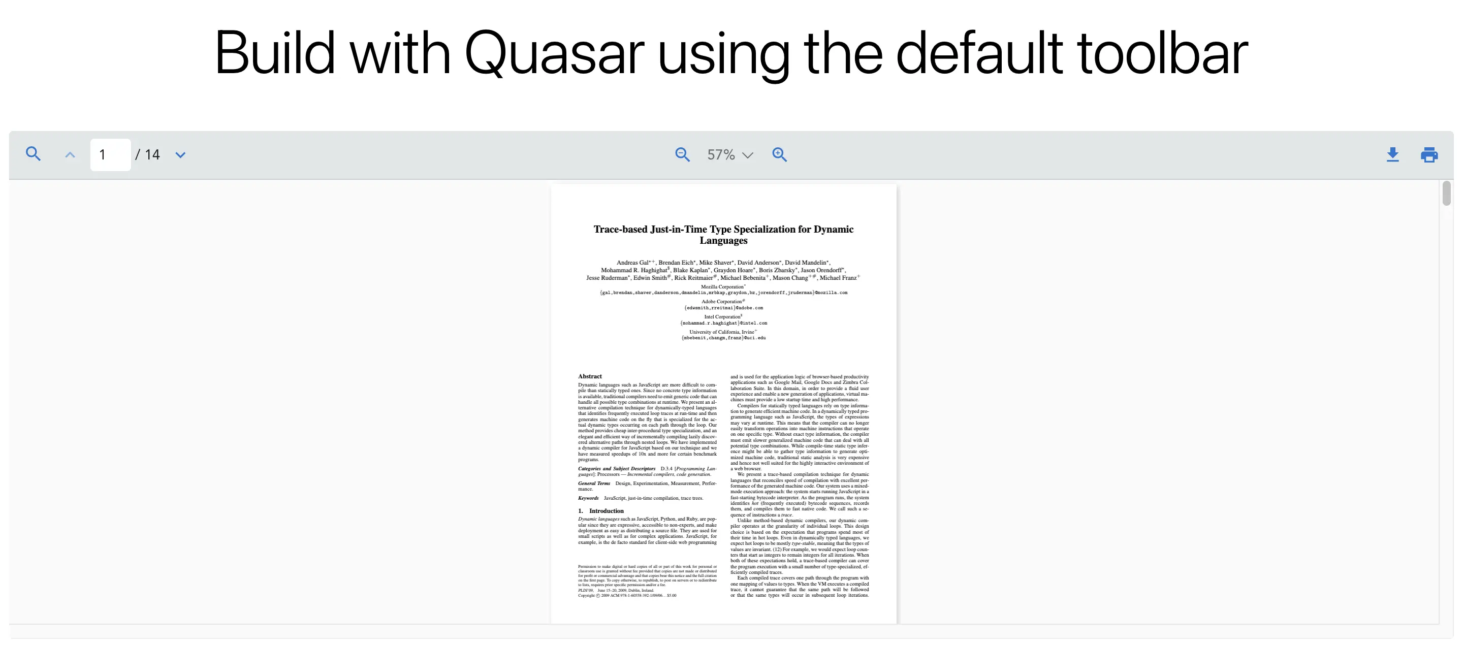 An image of custom toolbar with quasar framework