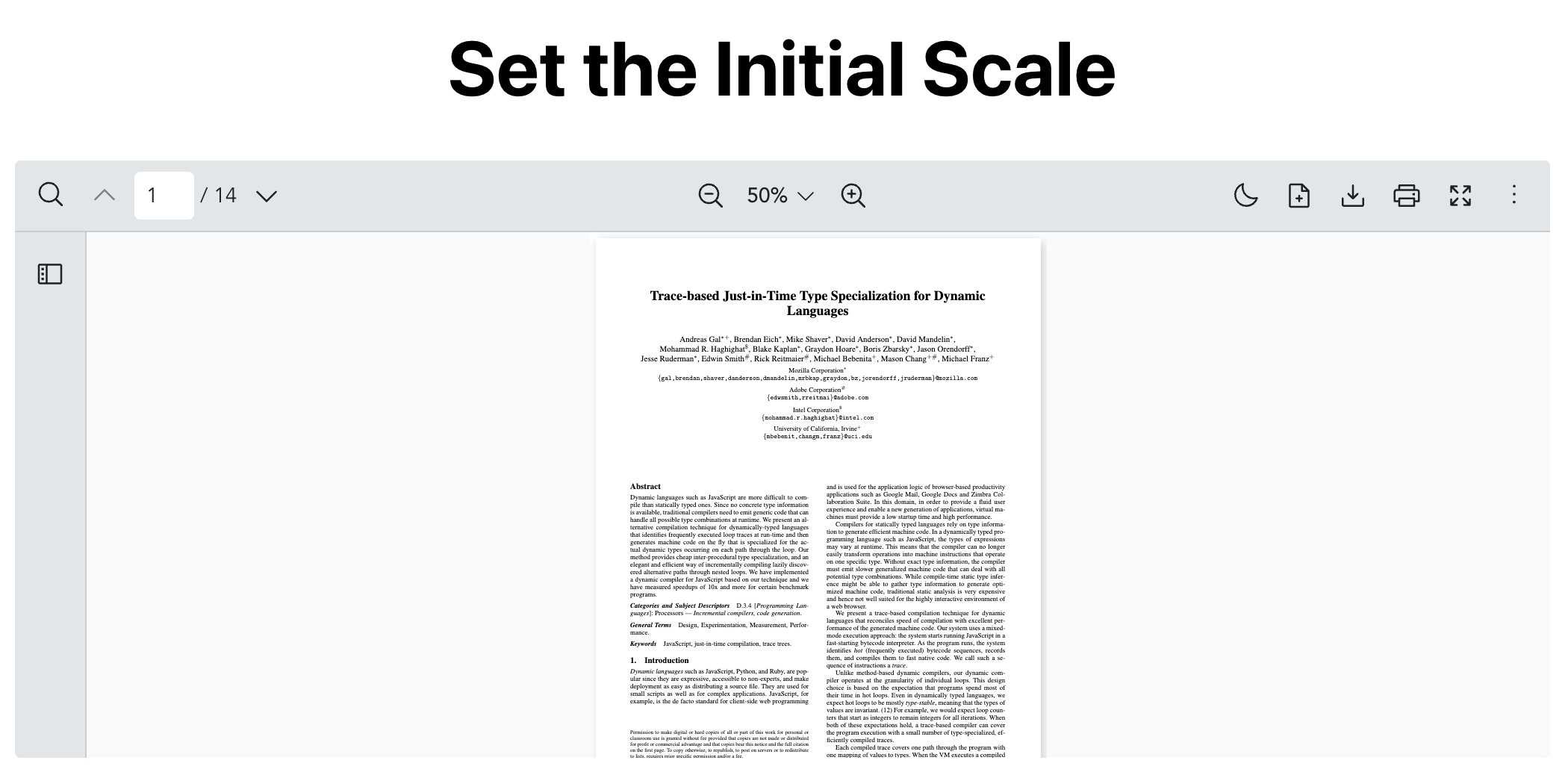 Set the Initial Page Example